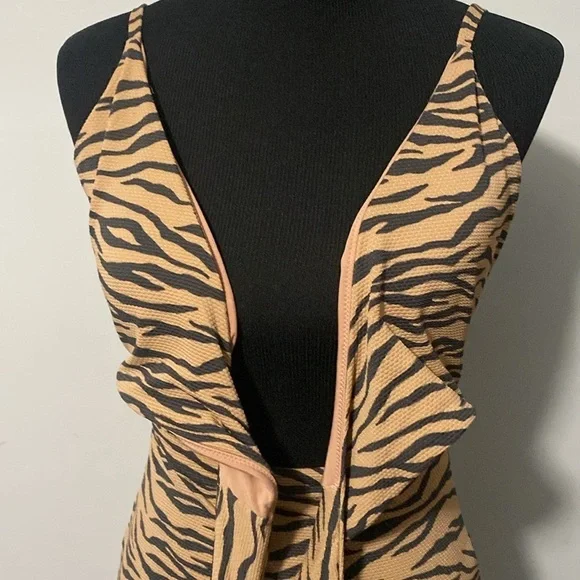 Aerie Wrap Top One Piece Swimsuit Tiger Stripe Print Sz L Long - Picture 7 of 8